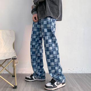 Check Print Baggy Jeans
