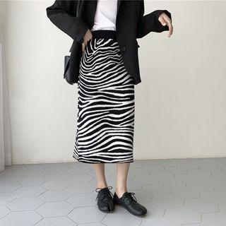 Zebra Print Midi Straight-fit Knit Skirt