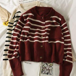 Striped Crew-neck Crop Cardigan