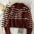 Striped Crew-neck Crop Cardigan