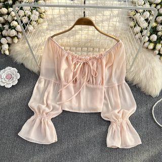 Off Shoulder Ruched Chiffon Blouse