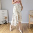 Floral Tie-strap Midi A-line Skirt