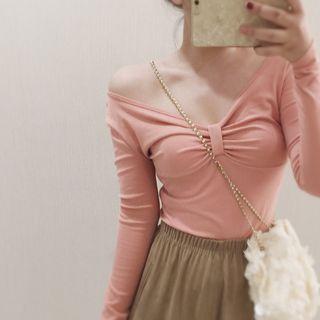 Long Sleeve V-neck Knot Top