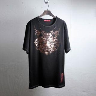 Tiger-printed Stitched T-shirt (black)