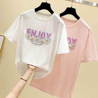 Short-sleeve Beaded Lettering T-shirt