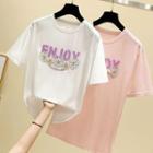 Short-sleeve Beaded Lettering T-shirt