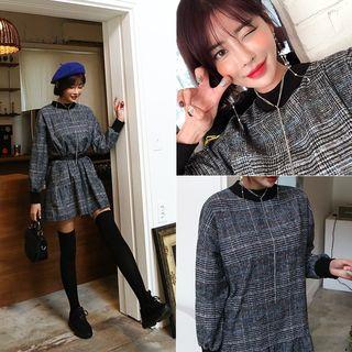 Mock-neck Checked Minidress