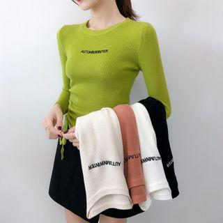 Letter Embroidered Rib Knit Top