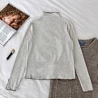 Plain Mock-neck Long-sleeve T-shirt Light Gray - One Size