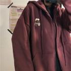 Fleece-lined Hooded Zip Print Jacket