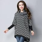 Batwing-sleeve Turtleneck Patterned Sweater