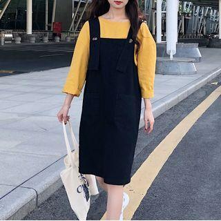 Long-sleeve T-shirt / Midi Shift Overall Dress