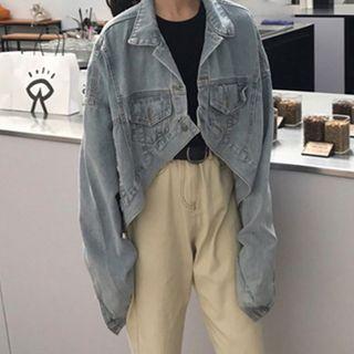 Buttoned High-low Denim Jacket Light Blue - One Size