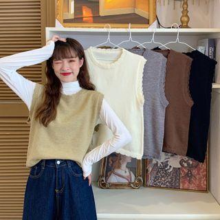 Plain Knit Vest / Turtleneck Long-sleeve T-shirt