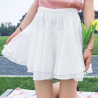 Plain Ruffle A-line Chiffon Skirt
