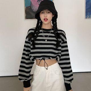 Cropped Striped Sweatshirt Stripes - Black & Gray - One Size
