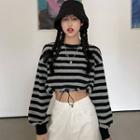 Cropped Striped Sweatshirt Stripes - Black & Gray - One Size