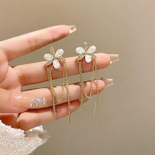 Bow Faux Cat Eye Stone Rhinestone Chain Alloy Cuff Earring