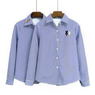 Rabbit Embroidery Striped Casual Shirt