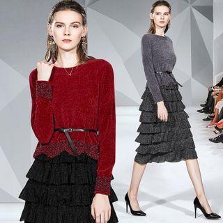 Set: Glitter Sweater + Tiered Midi Skirt