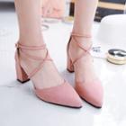 Block Heel Strappy Pointed Dorsay Pumps