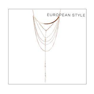 Faux Gemstone Rhinestone Layered Alloy Necklace Gold - One Size