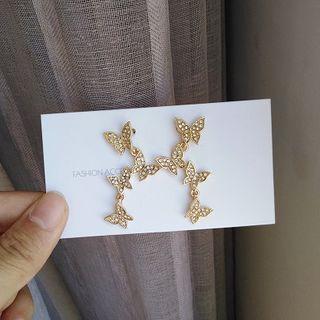 925 Sterling Silver Rhinestone Butterfly Dangle Earring 1 Pair - S925 Silver Studded Earring - Gold - One Size