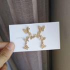 925 Sterling Silver Rhinestone Butterfly Dangle Earring 1 Pair - S925 Silver Studded Earring - Gold - One Size
