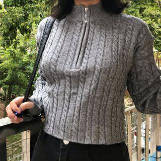 Mock-neck Half-zip Cropped Sweater