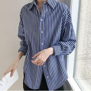 Striped Long-sleeve Shirt Stripe - Blue - One Size