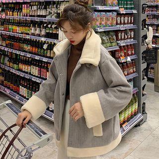 Fleece Button-up Jacket Gray - One Size