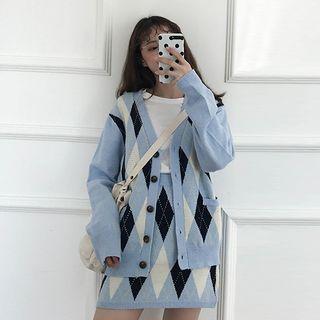 Argyle Cardigan / Knit Pencil Skirt