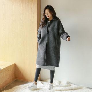 Long Neoprene Zip-up Hoodie Charcoal Gray - One Size