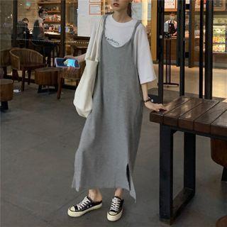 Midi Suspender Dress / Lettering Short-sleeve T-shirt