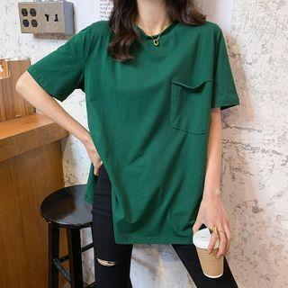 Plain Slit Short-sleeve Pocket T-shirt