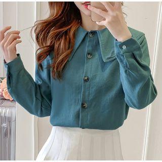 Long-sleeve Corduroy  Plain Shirt