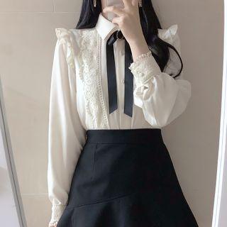 Lace Trim Bow Shirt