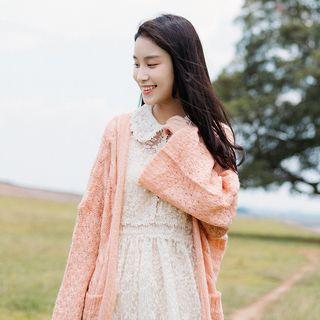 Open-front Cable-knit Pocketed Cardigan Light Tangerine - One Size