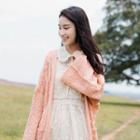 Open-front Cable-knit Pocketed Cardigan Light Tangerine - One Size