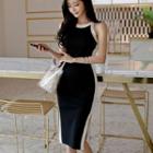 Sleeveless Contrast Trim Midi Knit Dress Black - One Size
