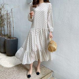 Set: Polka-dot Tiered Dress + Slipdress