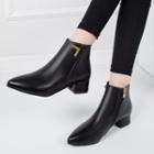 Faux Leather Low-heel Zip Ankle Boots