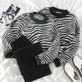Zebra Print Crew-neck Sweater