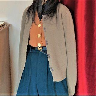 Scallop Trim Cardigan Khaki - One Size