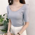 Plain Short-sleeve Slim-fit Cropped Top