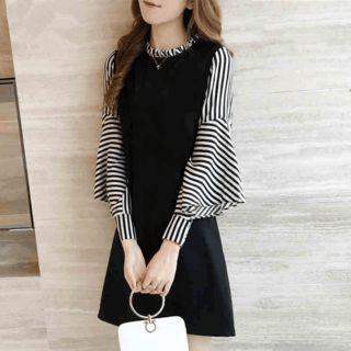 Striped Sleeve A-line Dress
