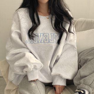 Round-neck Loose-fit Lettering Embroidered Sweatshirt