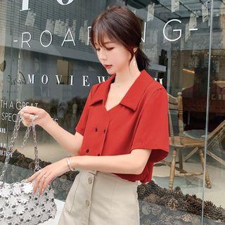 Short-sleeve Double Breasted Chiffon Shirt