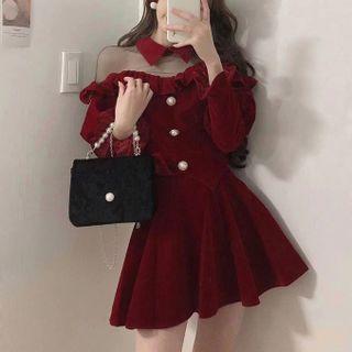 Sheer Panel Button Jacket / A-line Skirt