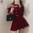 Sheer Panel Button Jacket / A-line Skirt
